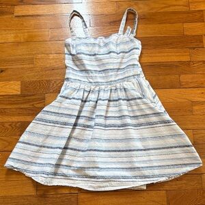 Altar'd State White and Light Blue Striped Mini Dress w/ Bow in Back - sz small